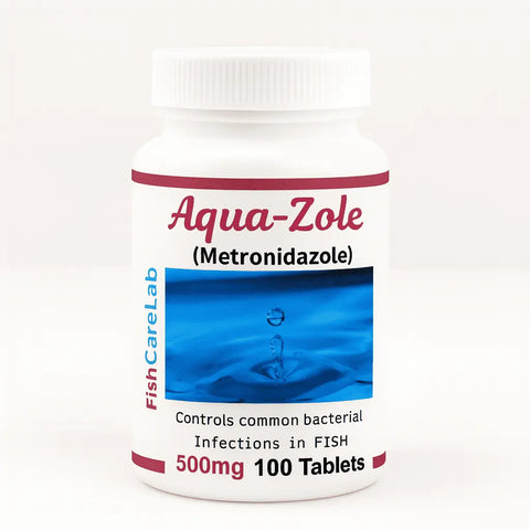 Bottle of Aqua-Zole Metronidazole on a white background